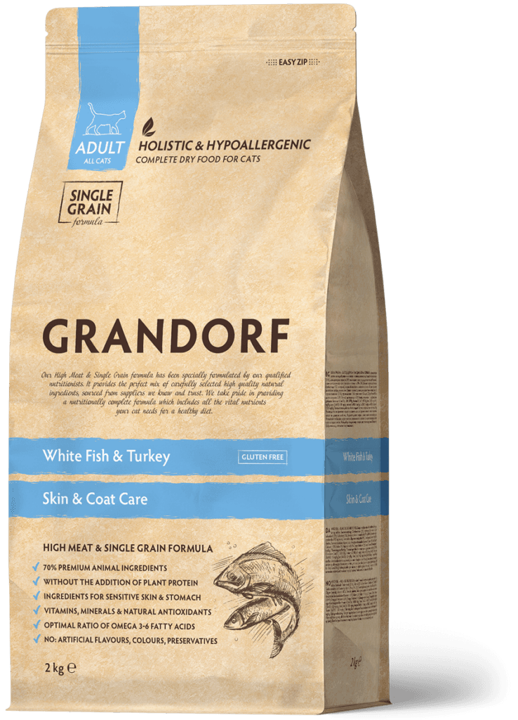 Сухий корм НА ВАГУ Grandorf White Fish & Turkey Skin & Coat Care з рибою та індичкою для котів