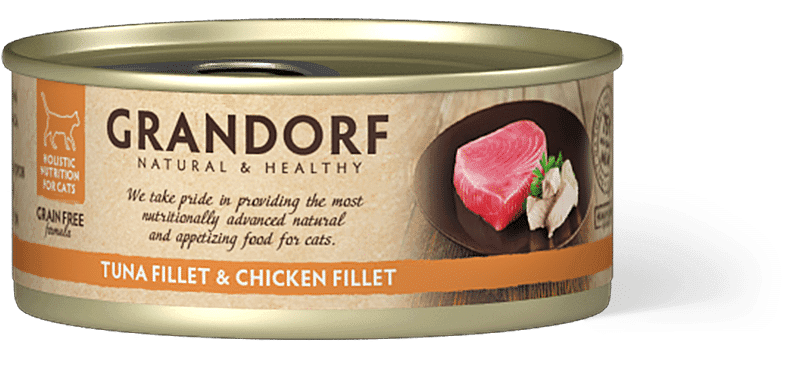 Консервований корм Grandorf Tuna Fillet & Chicken Breast з філе тунця і курячою грудкою для котів