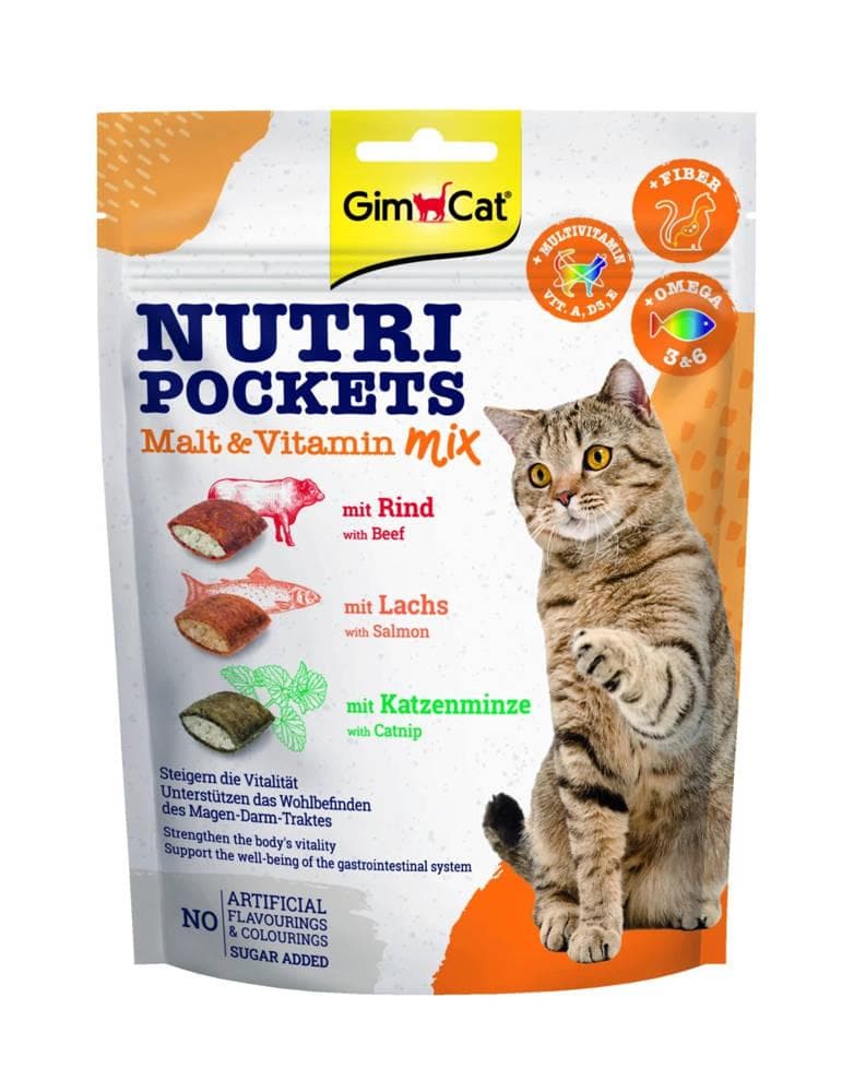 Ласощі GimCat Nutri Pockets Malt & Vitamin mix подушечки з котячою м'ятою, яловичиною з солодом і лососем