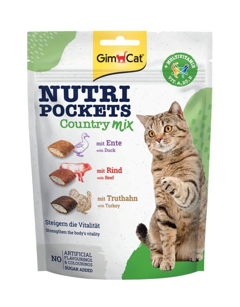 Ласощі GimCat Nutri Pockets Country Mix подушечки з качкою, яловичиною та індичкою для котів