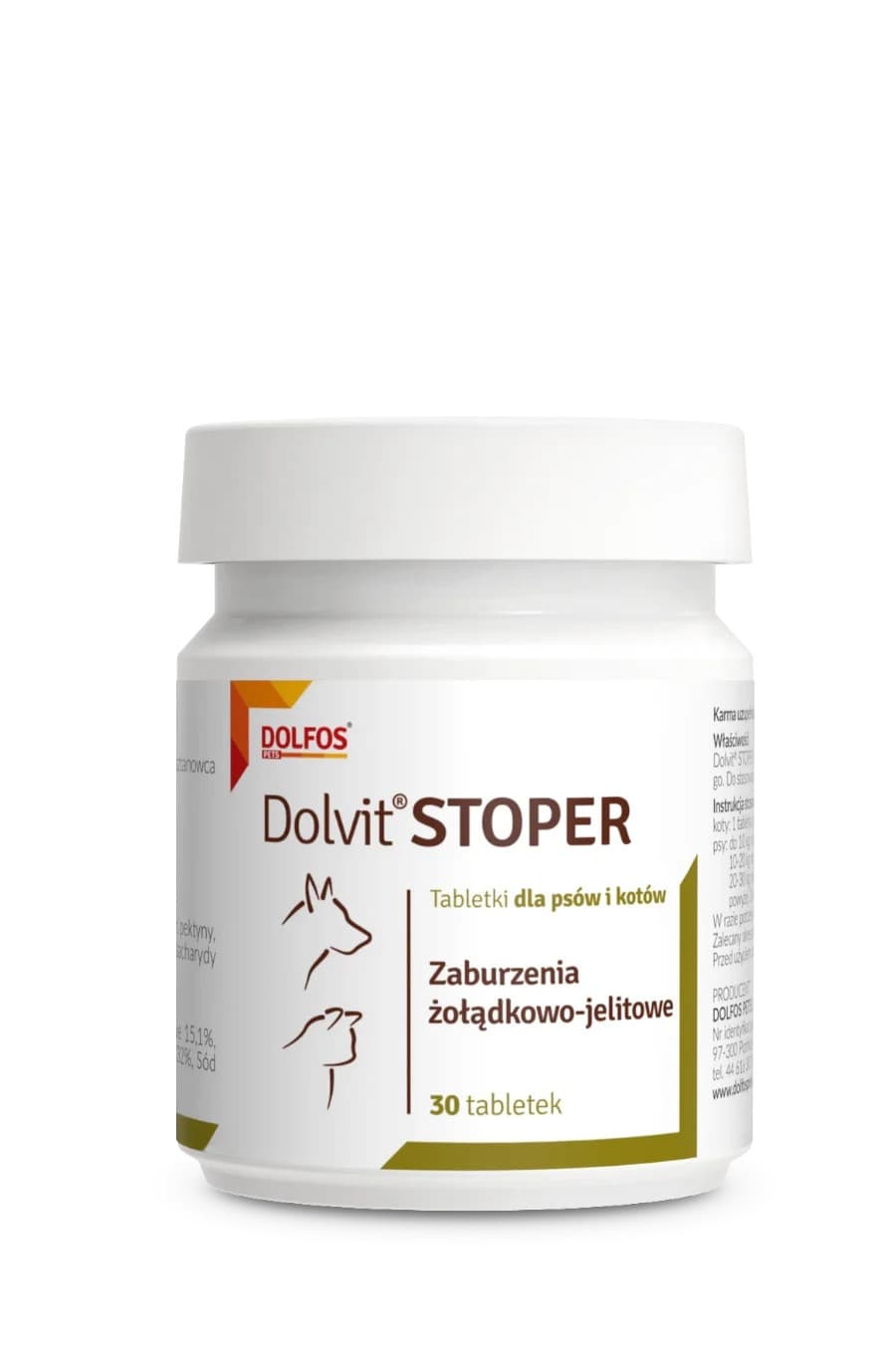 Добавка Dolfos Dolvit Stoper для нормалізації гострих порушень всмоктування у кишечнику собак і котів, 30 таблеток