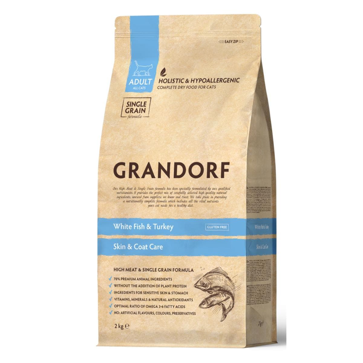 Сухий корм Grandorf White Fish & Turkey Skin & Coat Care з рибою та індичкою для котів