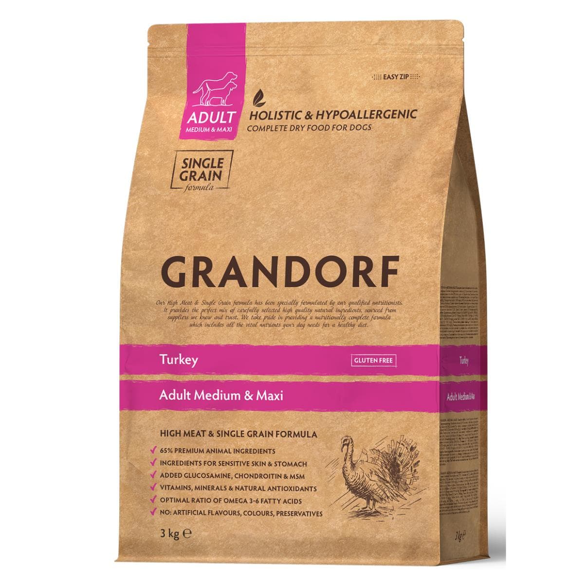Сухий корм Grandorf Turkey Adult Medium & Maxi з індичкою для дорослих собак
