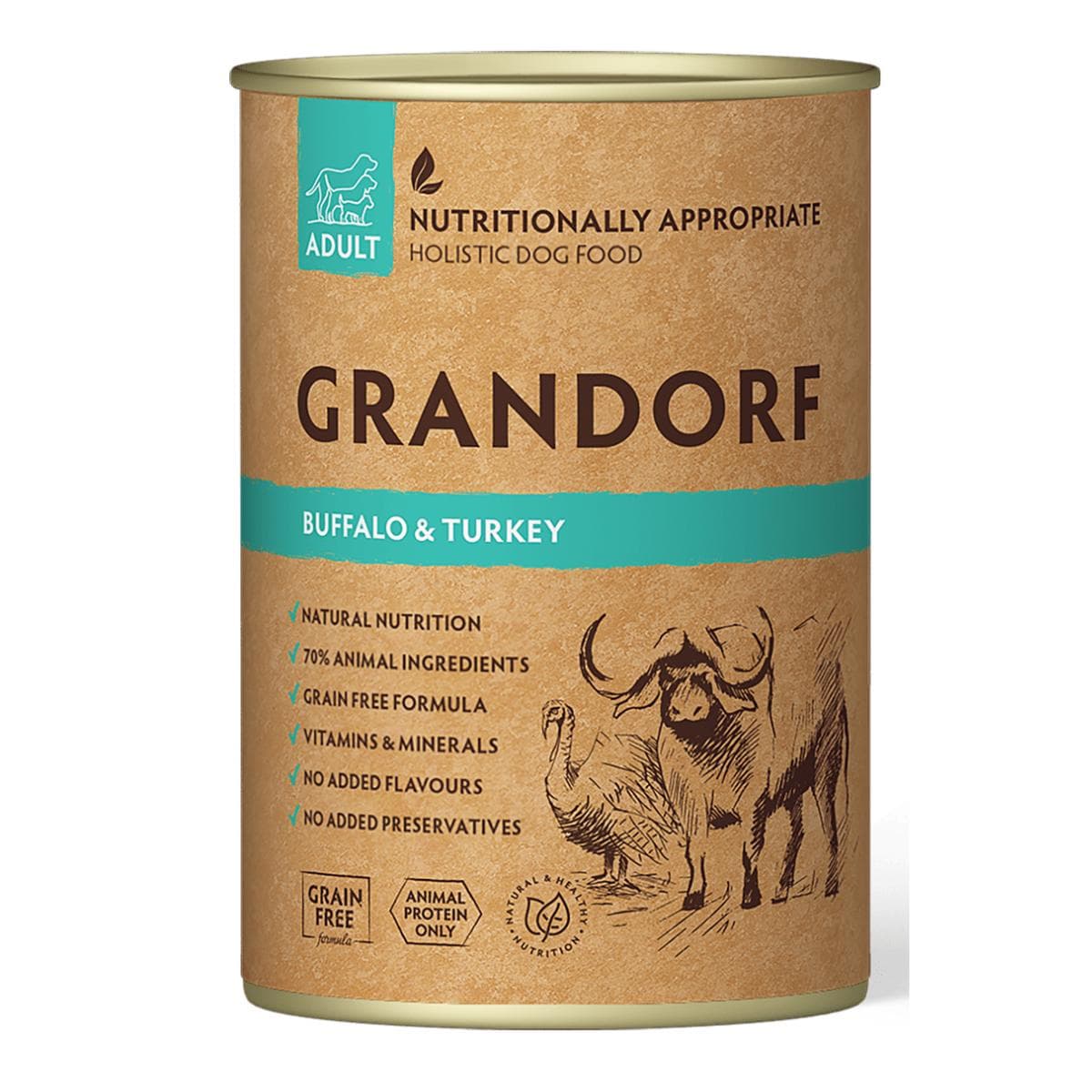 Вологий корм Grandorf Buffalo & Turkey консерва з м'ясом буйвола та індичкою для собак