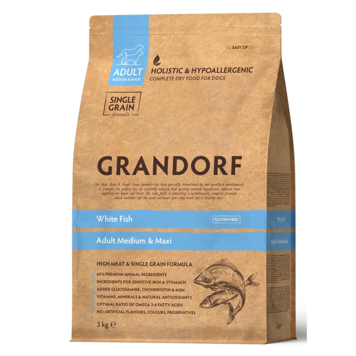 Сухий корм НА ВАГУ Grandorf White Fish Adult Medium & Maxi з pибою для дорослих собак всіх порід