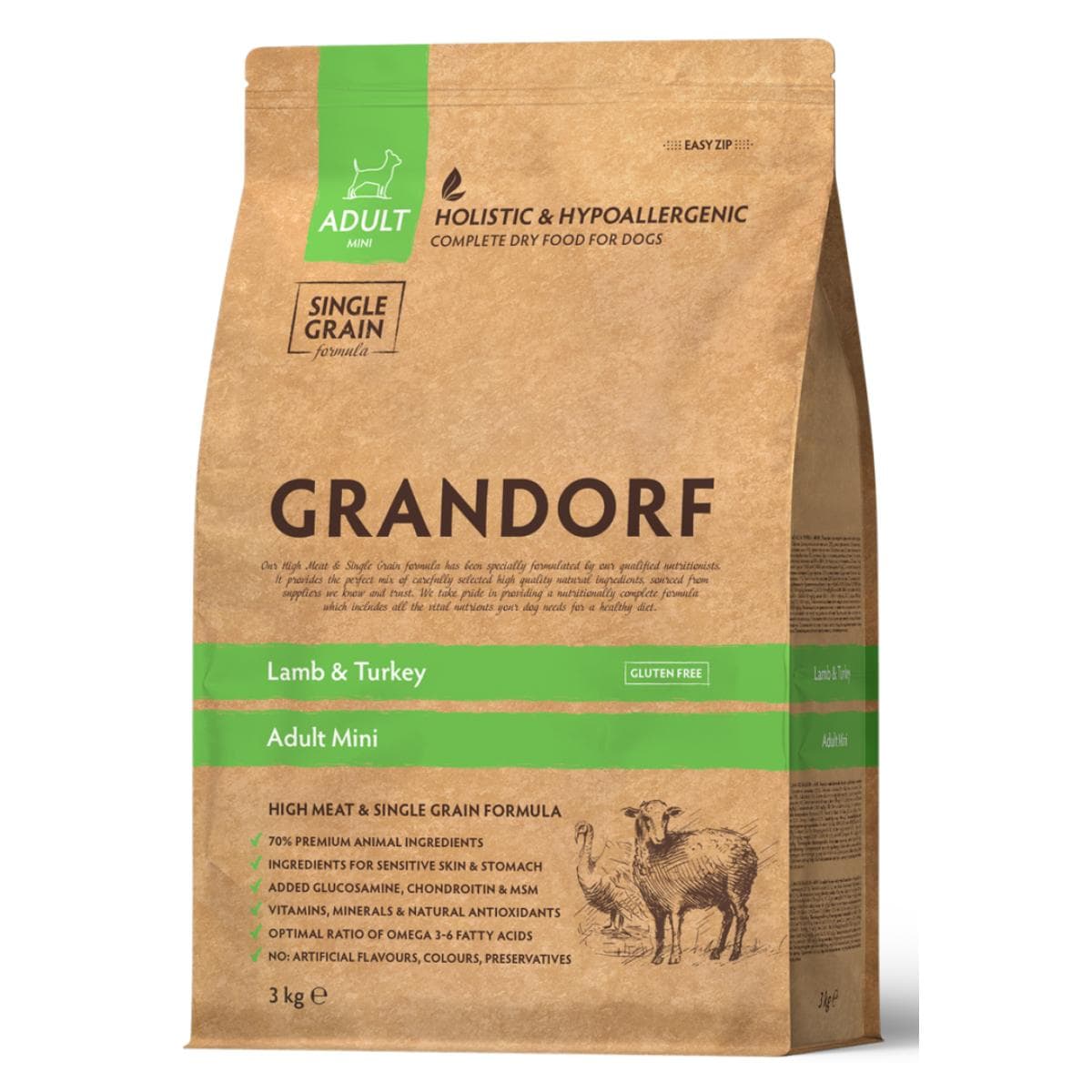 Сухий корм Grandorf Lamb & Turkey Adult Mini з ягням та індичкою для дрібних порід cобак