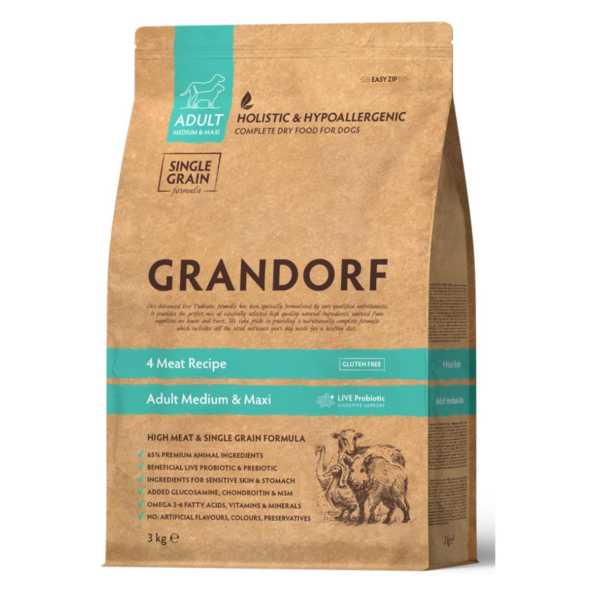 Сухий корм Grandorf 4 Meat Adult Medium & Maxi 4 види м'яса для собак великих і середніх порід