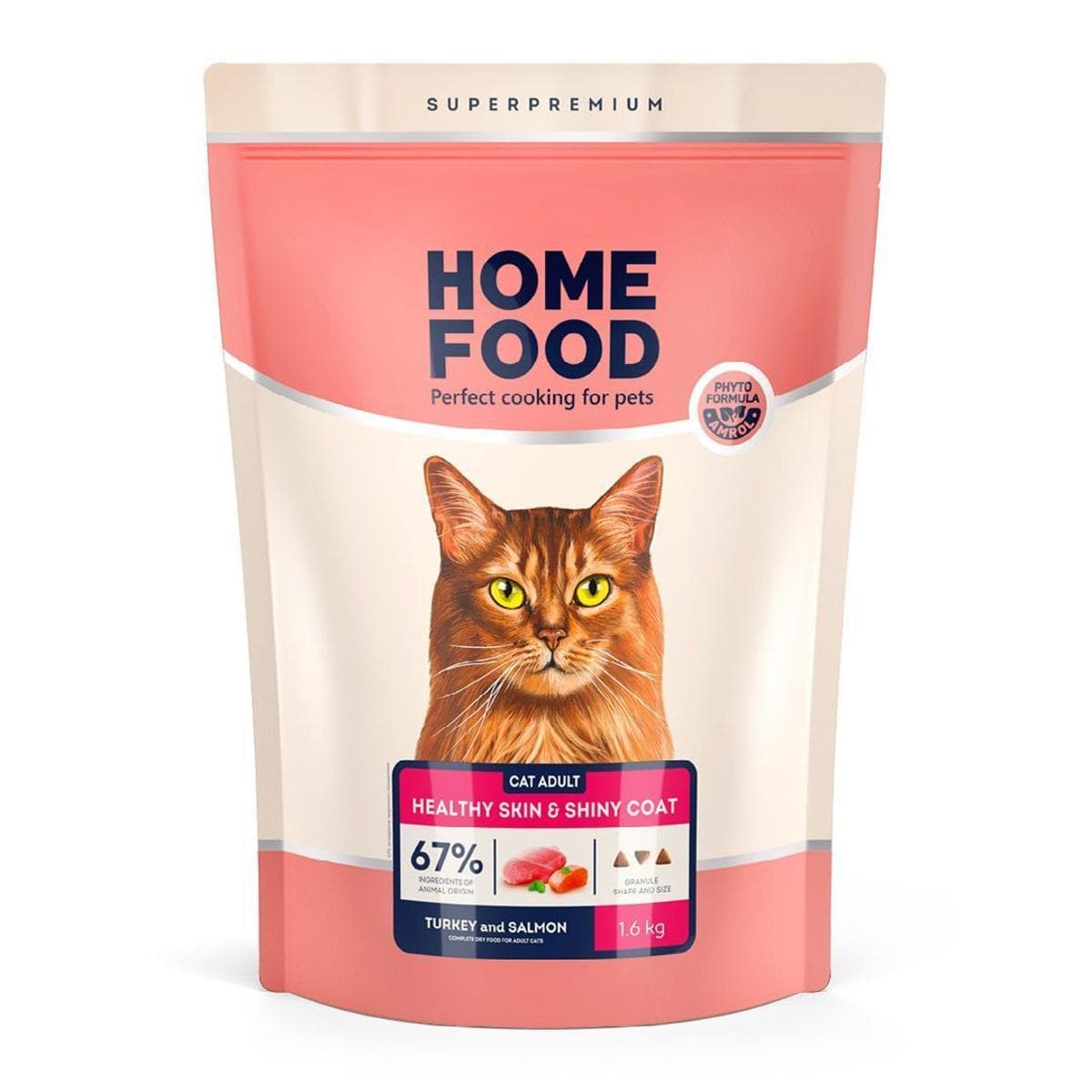 Cухий корм Home Food Skin & Coat з індичкою та лососем для шерсті та шкіри котів і кішок