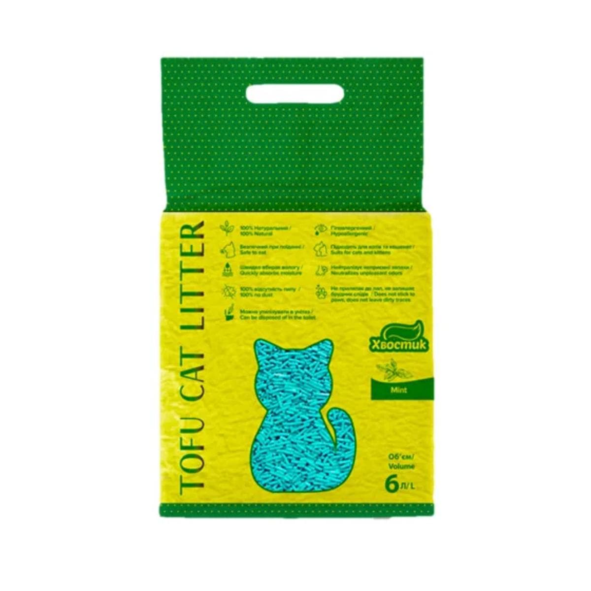 Наповнювач соєвий Хвостик Tofu Mint для котів, 2.6 кг (6 л)