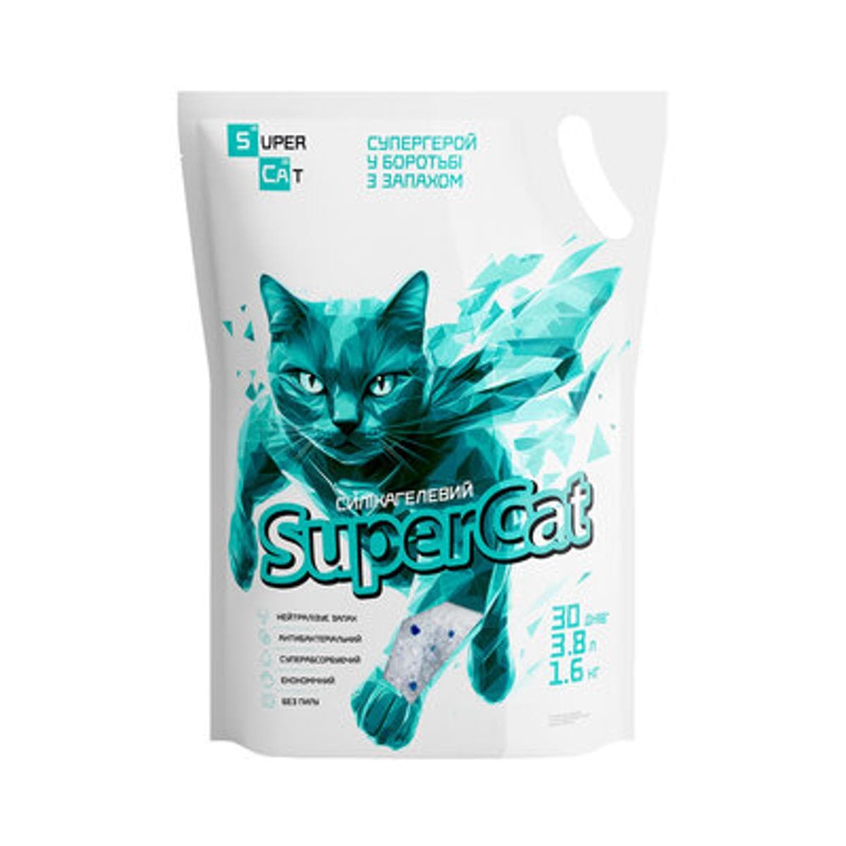 Наповнювач силікагелевий SuperCat для котів, 1,6 кг / 3