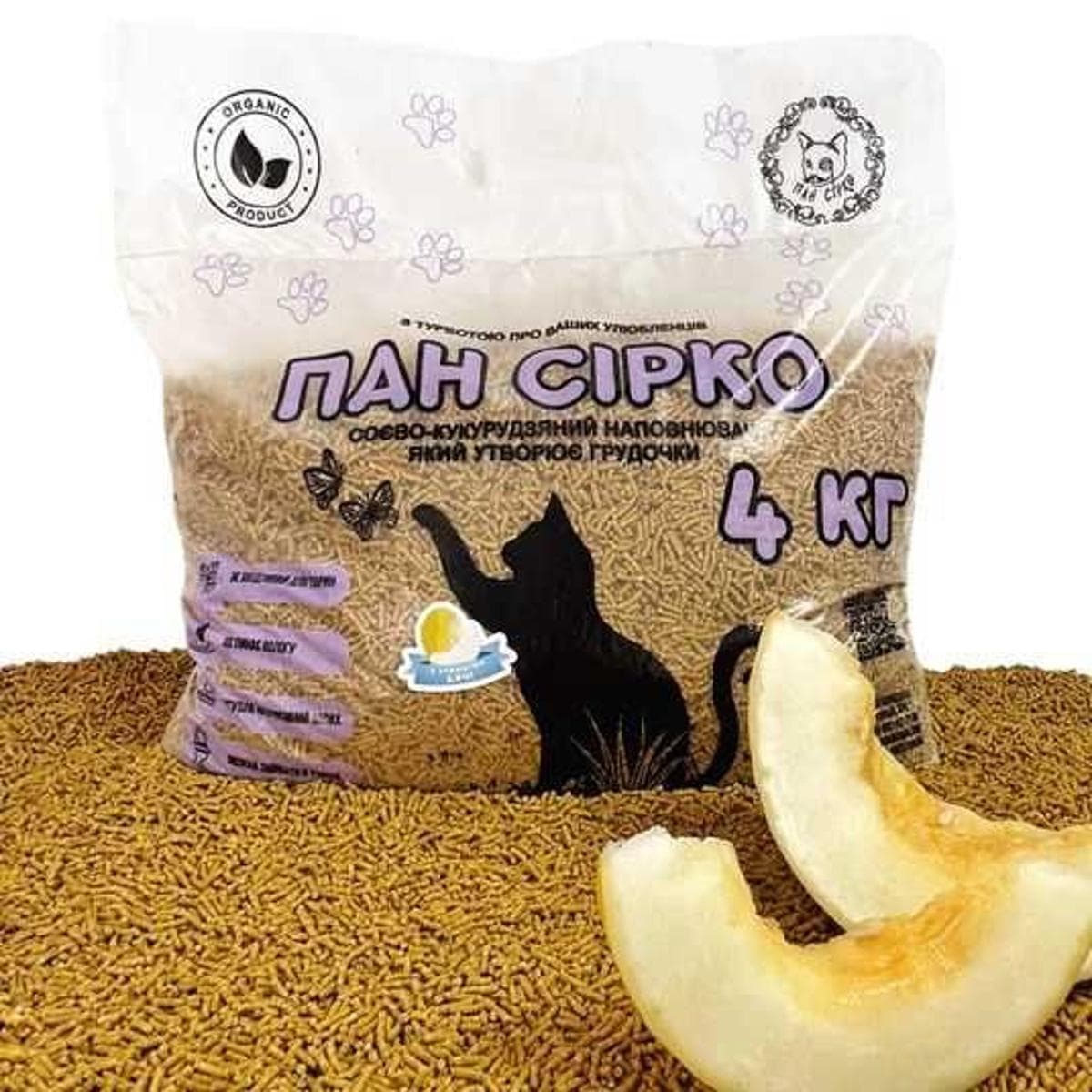 Наповнювач соєвий, кукурудзяний ПАН СІРКО з динею для котів