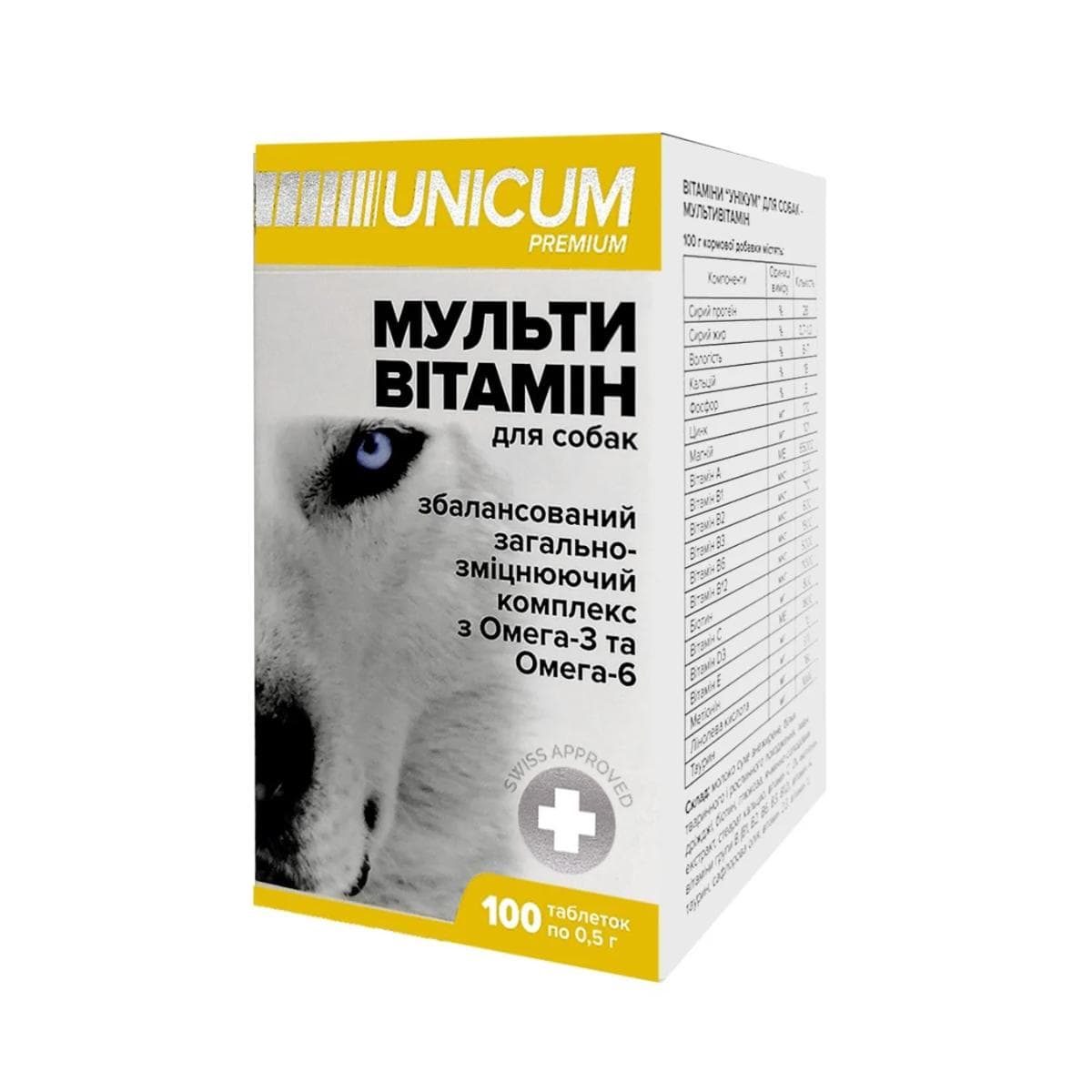 Вітаміни UNICUM PREMIUM мультивітамін для собак, 100 таблеток