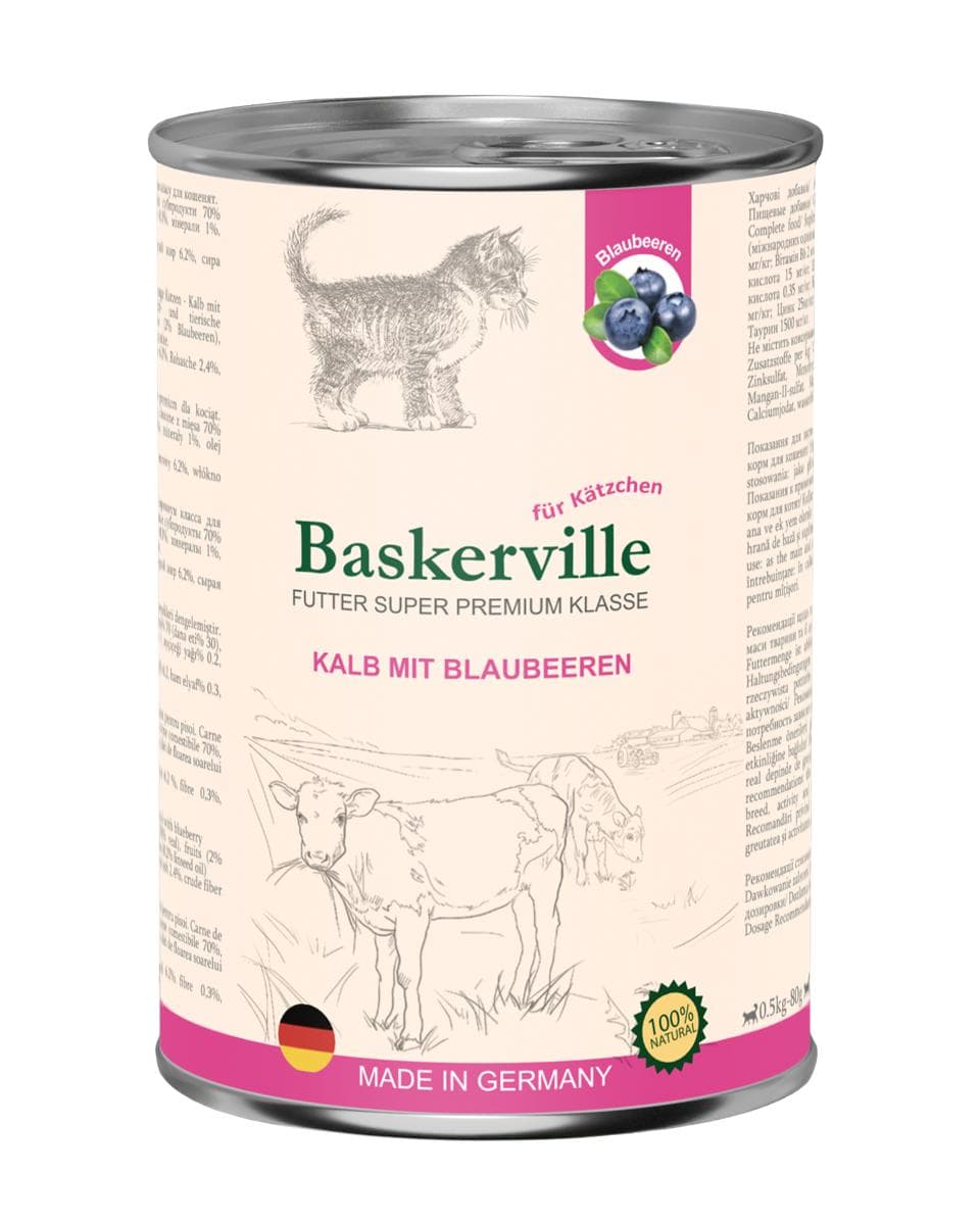 Вологий корм Baskerville Super Premium з телятиною та чорницею для кошенят