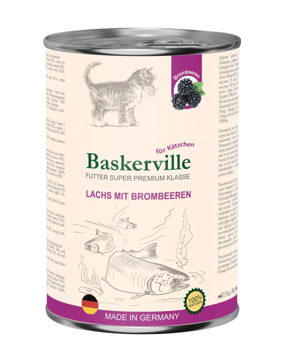 Вологий корм Baskerville Super Premium з лососем та ожиною для кошенят