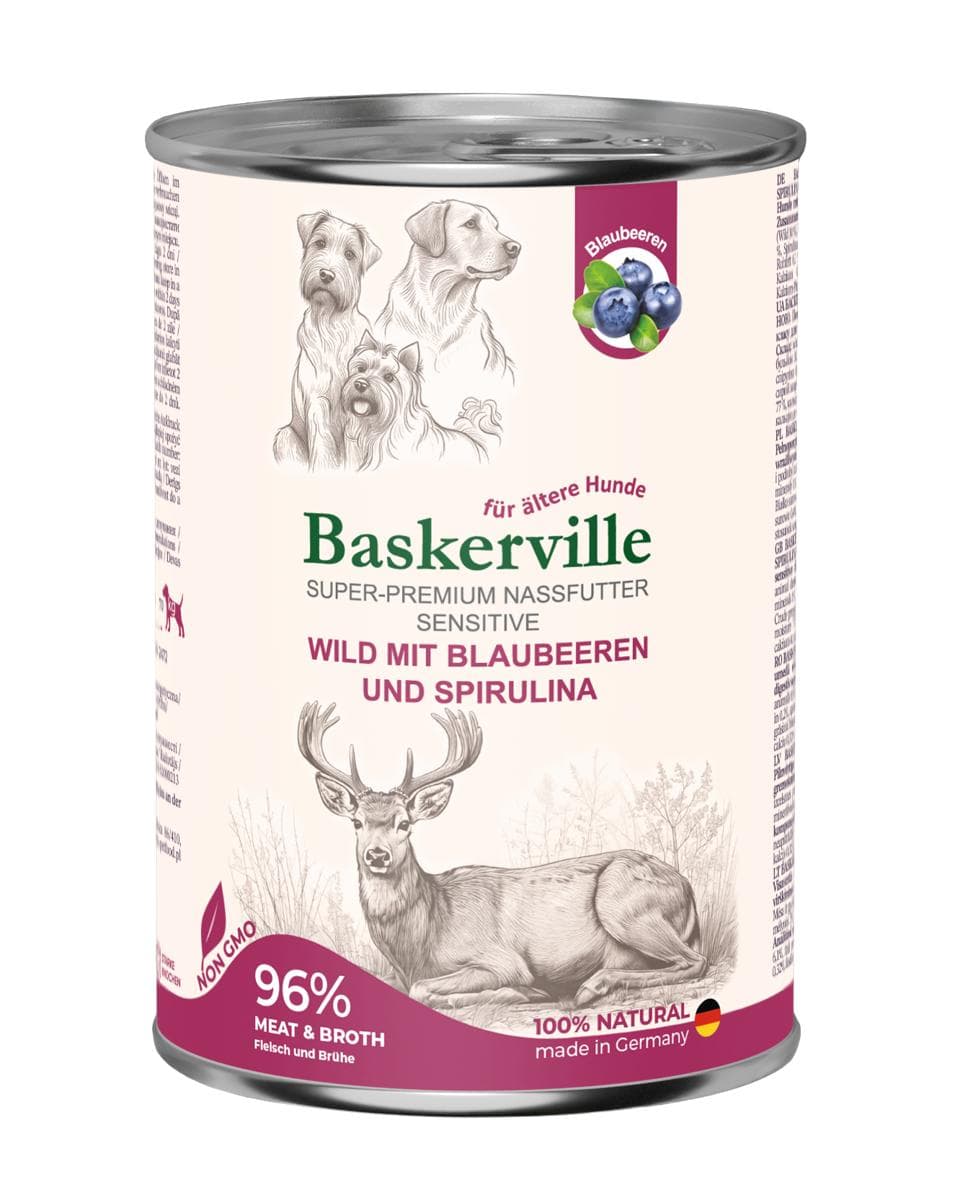 Вологий корм Baskerville з олениною, чорницею та спіруліною для чутливого травлення собак