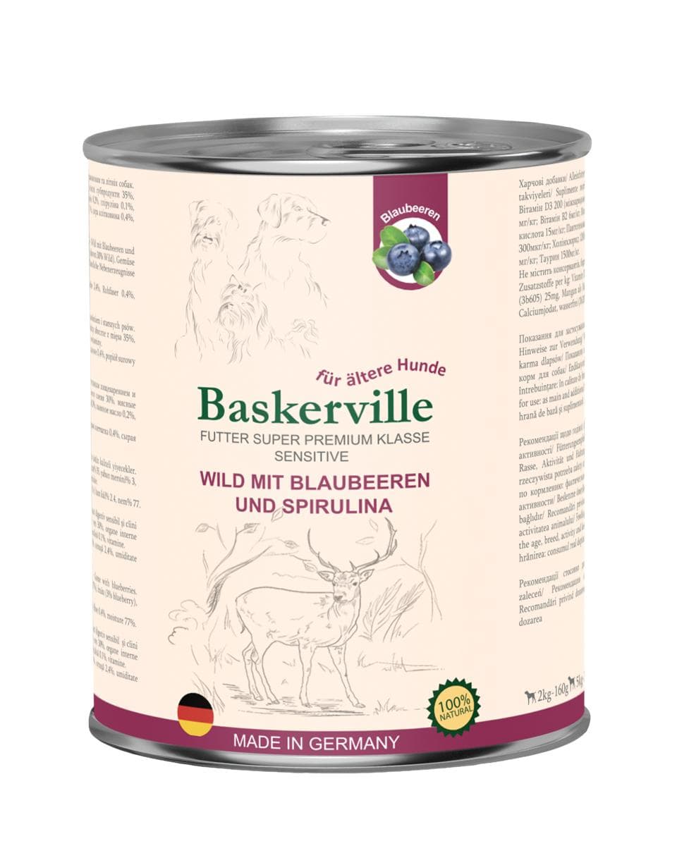 Вологий корм Baskerville з олениною, чорницею та спіруліною для чутливого травлення собак