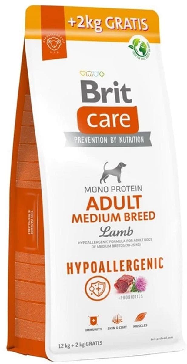 Сухий корм Brit Care Dog Hypoallergenic Adult Medium Breed гіпоалергенний корм з ягням для собак середніх порід, 12+2 кг