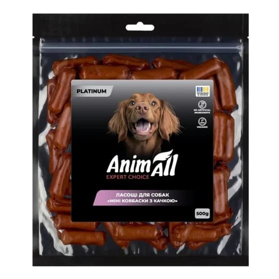Ласощі AnimAll PLATINUM Organic міні ковбаски з качкою для собак