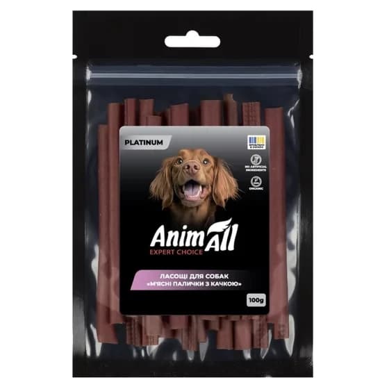 Ласощі AnimAll PLATINUM Organic м'ясні палички з качкою для собак