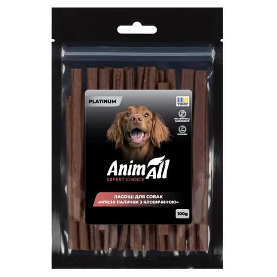 Ласощі AnimAll PLATINUM Organic м'ясні палички з яловичиною для собак