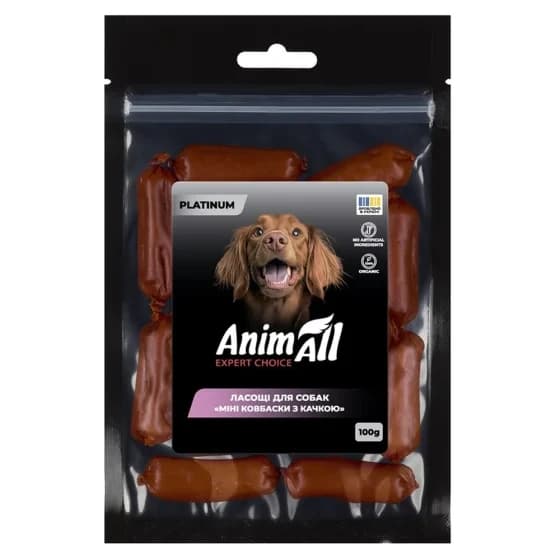 Ласощі AnimAll PLATINUM Organic міні ковбаски з качкою для собак