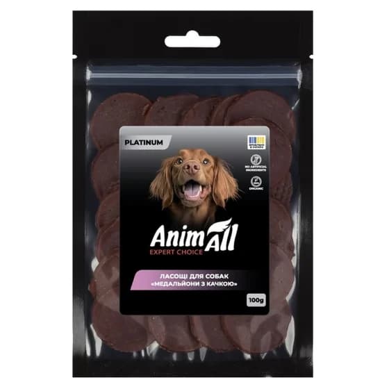Ласощі AnimAll PLATINUM Organic медальйони з качкою для собак