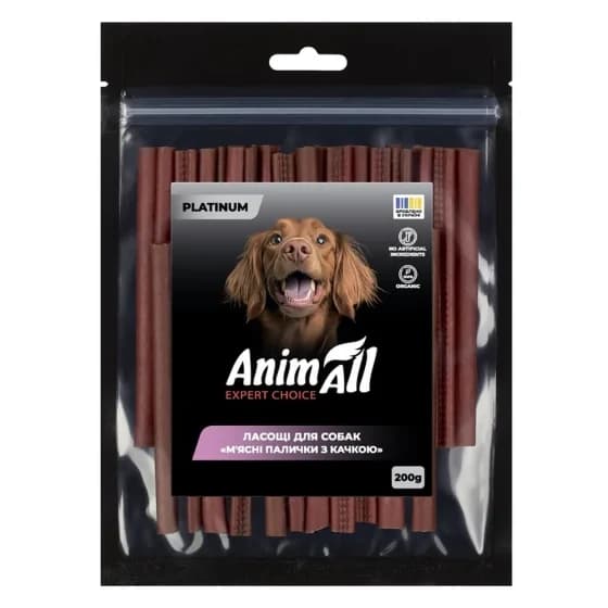 Ласощі AnimAll PLATINUM Organic м'ясні палички з качкою для собак