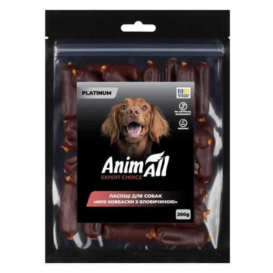 Ласощі AnimAll PLATINUM Organic міні ковбаски з яловичиною для собак