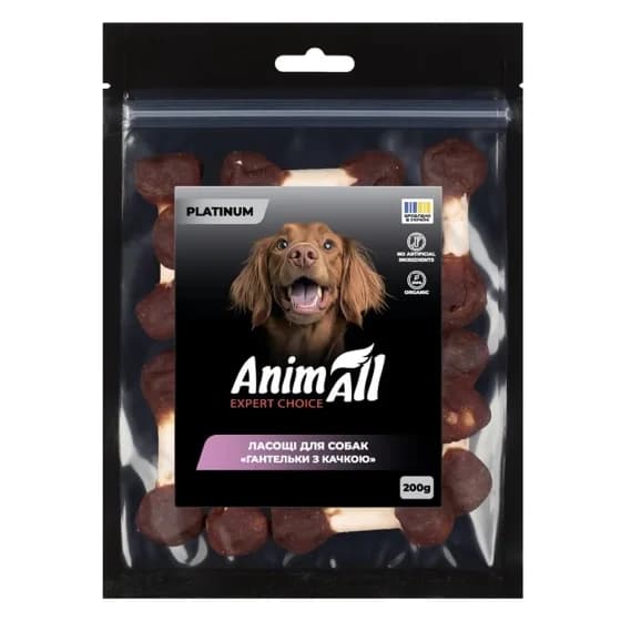 Ласощі AnimAll PLATINUM Organic гантельки з качкою для собак