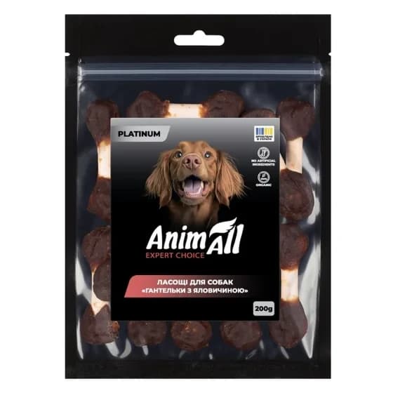 Ласощі AnimAll PLATINUM Organic гантельки з яловичиною для собак