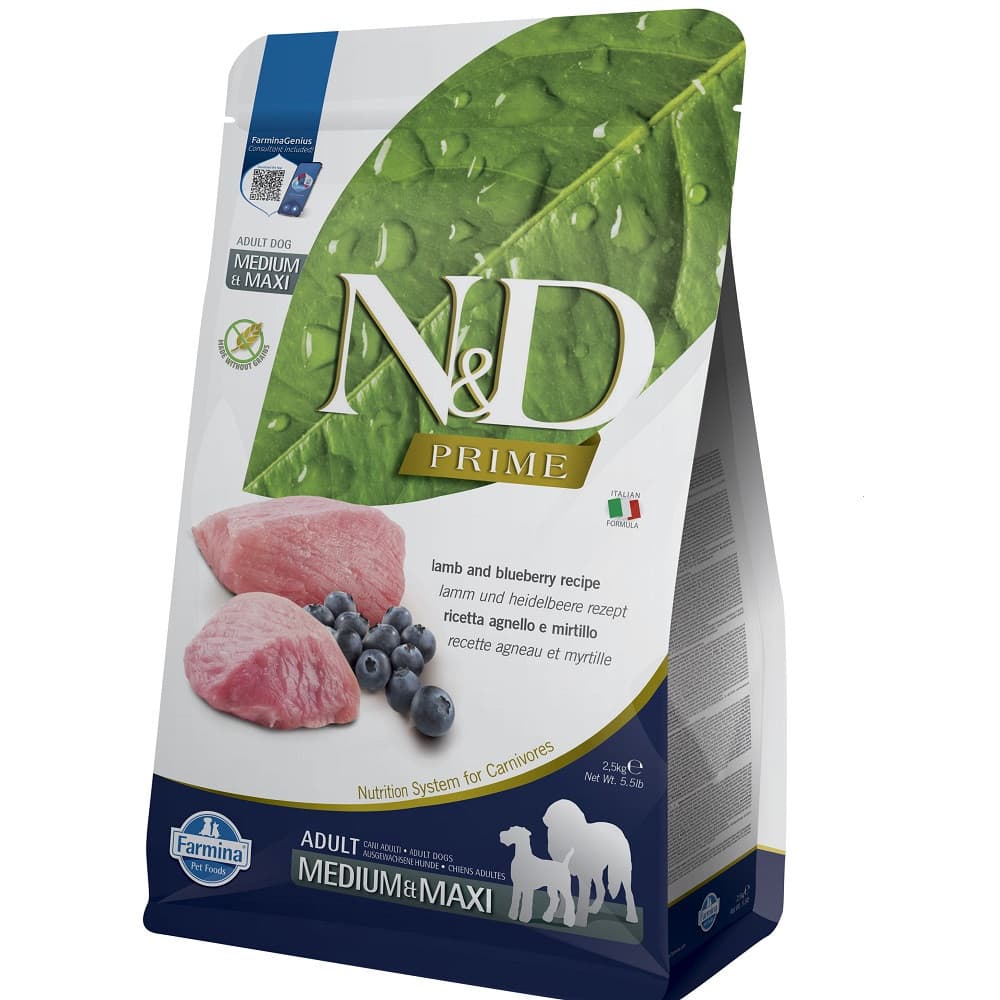 Сухий корм Farmina N&D Grain Free PRIME LAMB & BLUEBERRY ADULT MEDIUM MAXI з ягням для середніх і великих собак