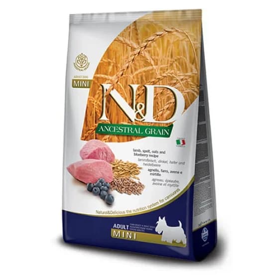 Сухий корм Farmina N&D Low Grain LAMB & BLUEBERRY ADULT MINI з ягням для дрібних порід собак