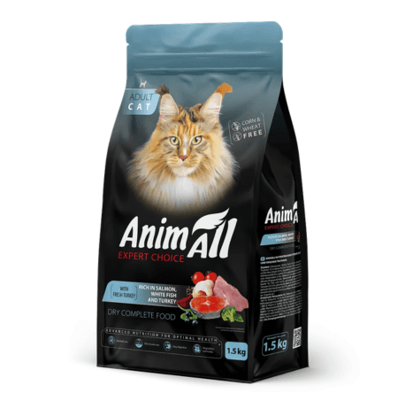 Сухий корм AnimAll Супер Преміум з лососем, білою рибою та індичкою для дорослих котів