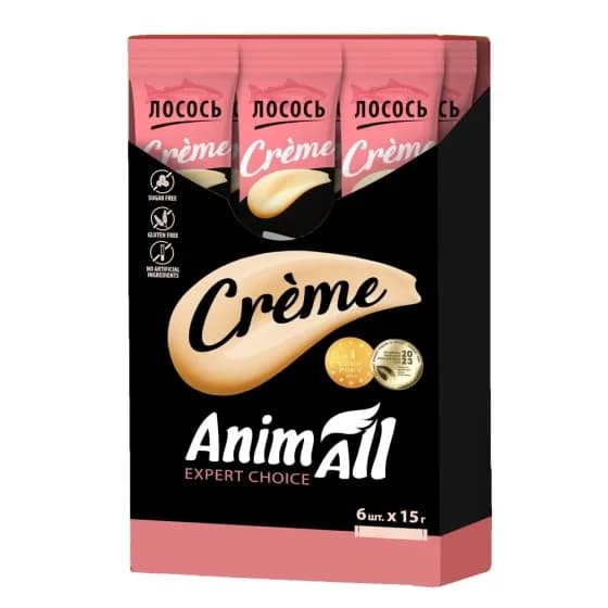 Ласощі AnimAll Expert Choice Сrème з лососем для котів, 6 х 15 г