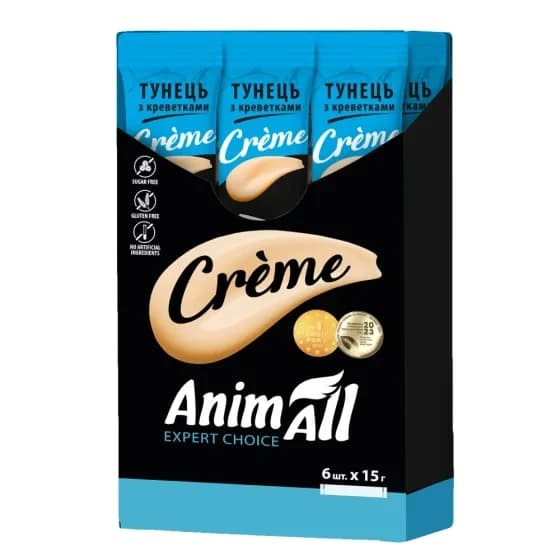 Ласощі AnimAll Expert Choice Сrème з тунцем і креветками для котів, 6 х 15 г