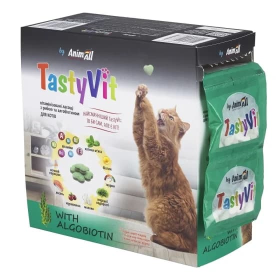 Ласощі вітамінізовані AnimAll TastyVit з рибою та алгобіотином для котів