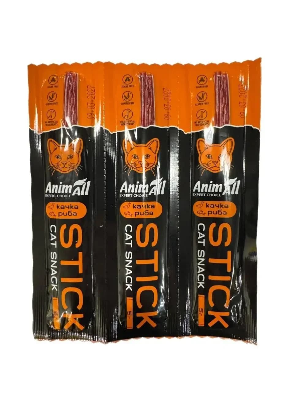 Ласощі жувальні AnimAll Expert Stick з качкою та рибою для котів, 5 г х 3 шт