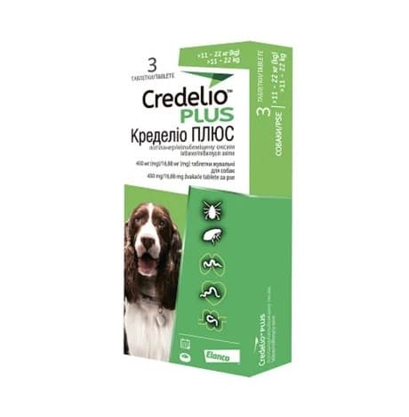 Таблетки жувальні Elanco Credelio PLUS Кределіо ПЛЮС 11-22 кг від паразитів для собак, 3 таблетки