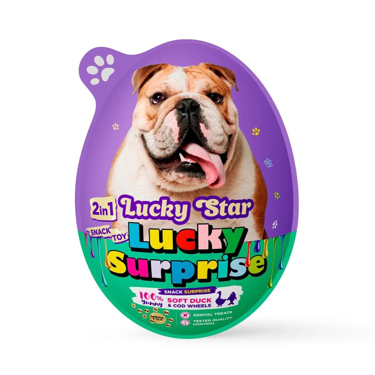 Яйце-сюрприз Lucky Star з іграшкою та ласощами міні-ролами з качкою та тріскою для собак