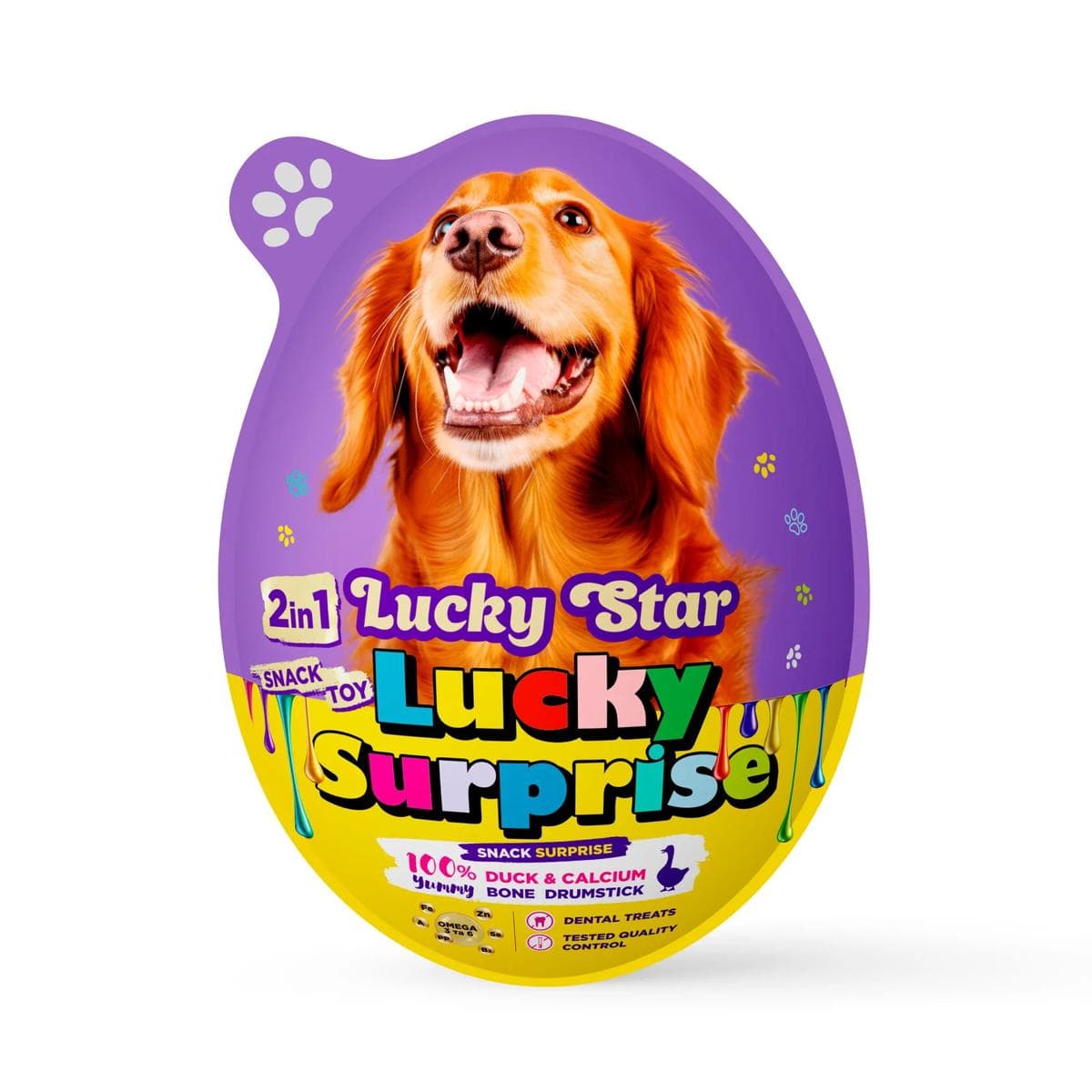 Яйце-сюрприз Lucky Star з іграшкою та ласощами мʼякими качиними гомілками з кальцієвою кісткою для собак