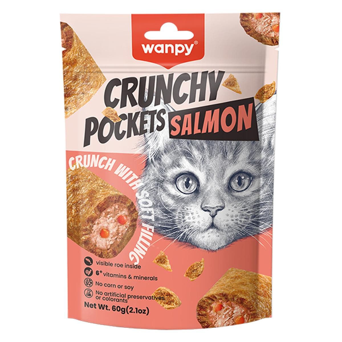 Ласощі Wanpy Pockets with Salmon хрусткі подушечки з лососем та ікрою для котів