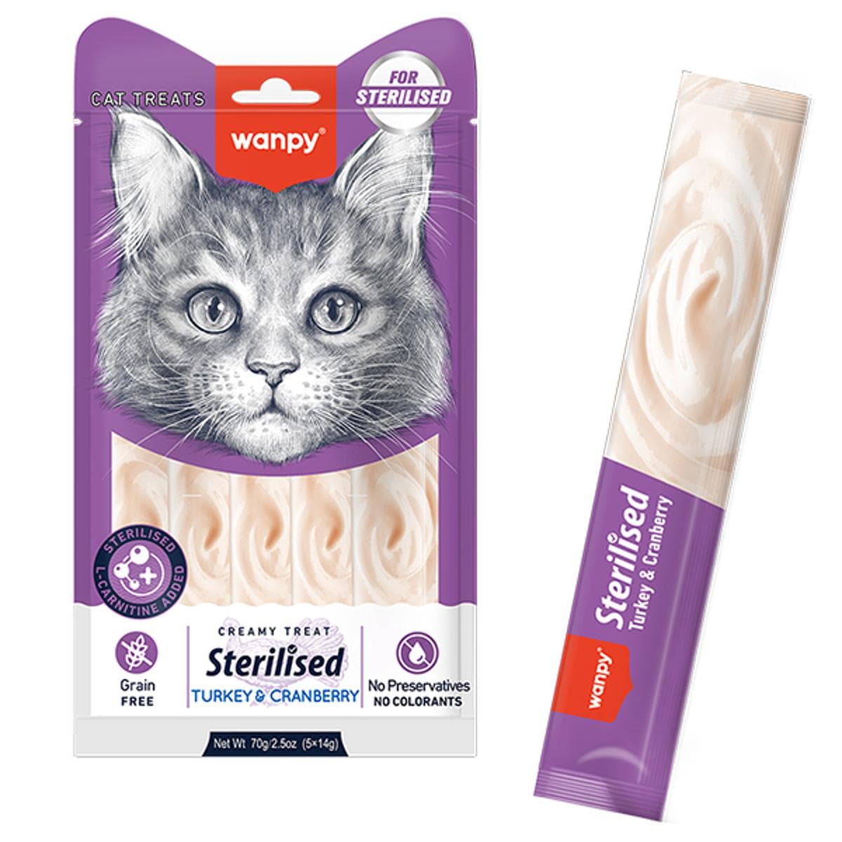 Кремові ласощі Wanpy Creamy з індичкою та журавлиною для стерилізованих котів, 14х5 шт