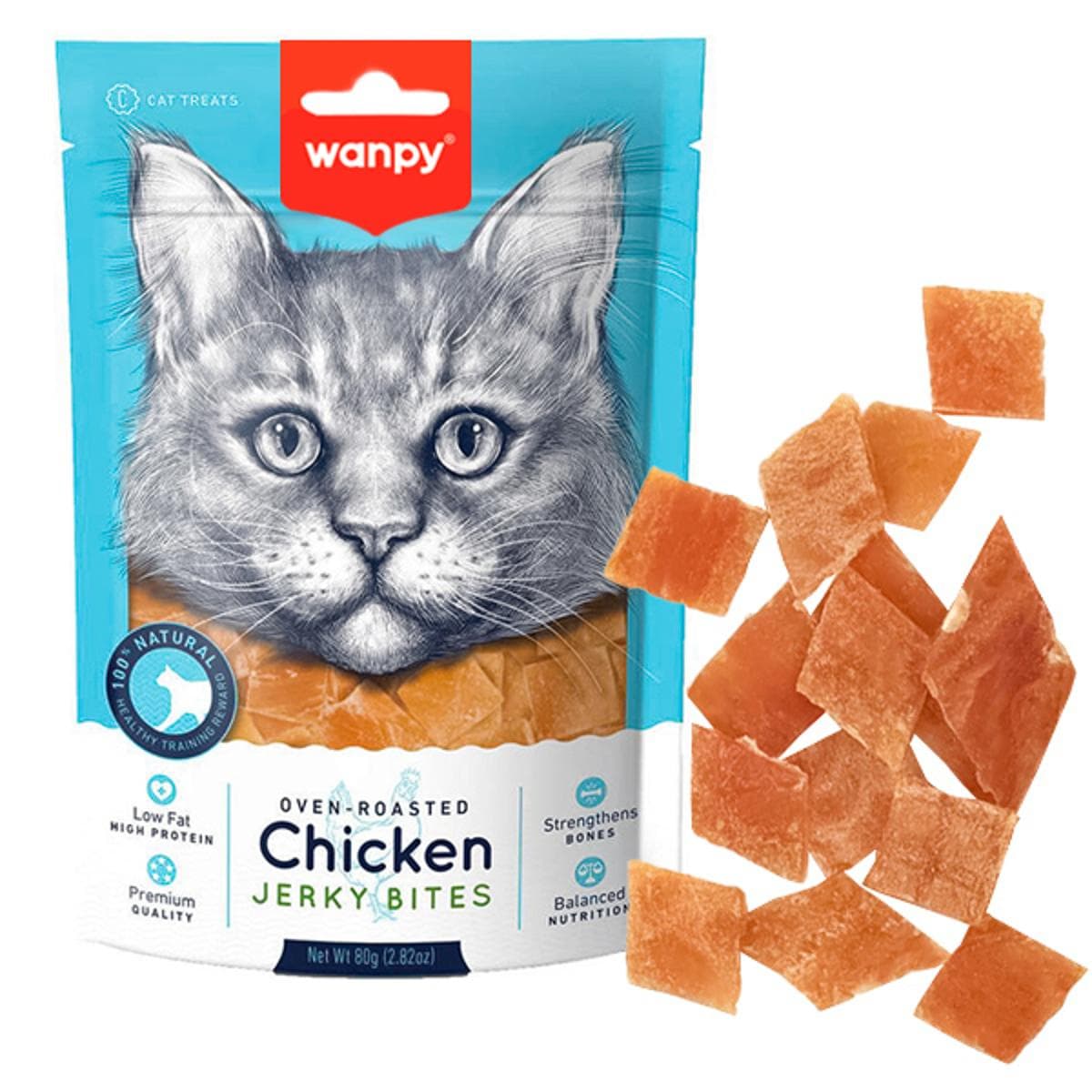 Ласощі Wanpy Jerky Bites with Chicken з куркою вʼялені шматочки для котів
