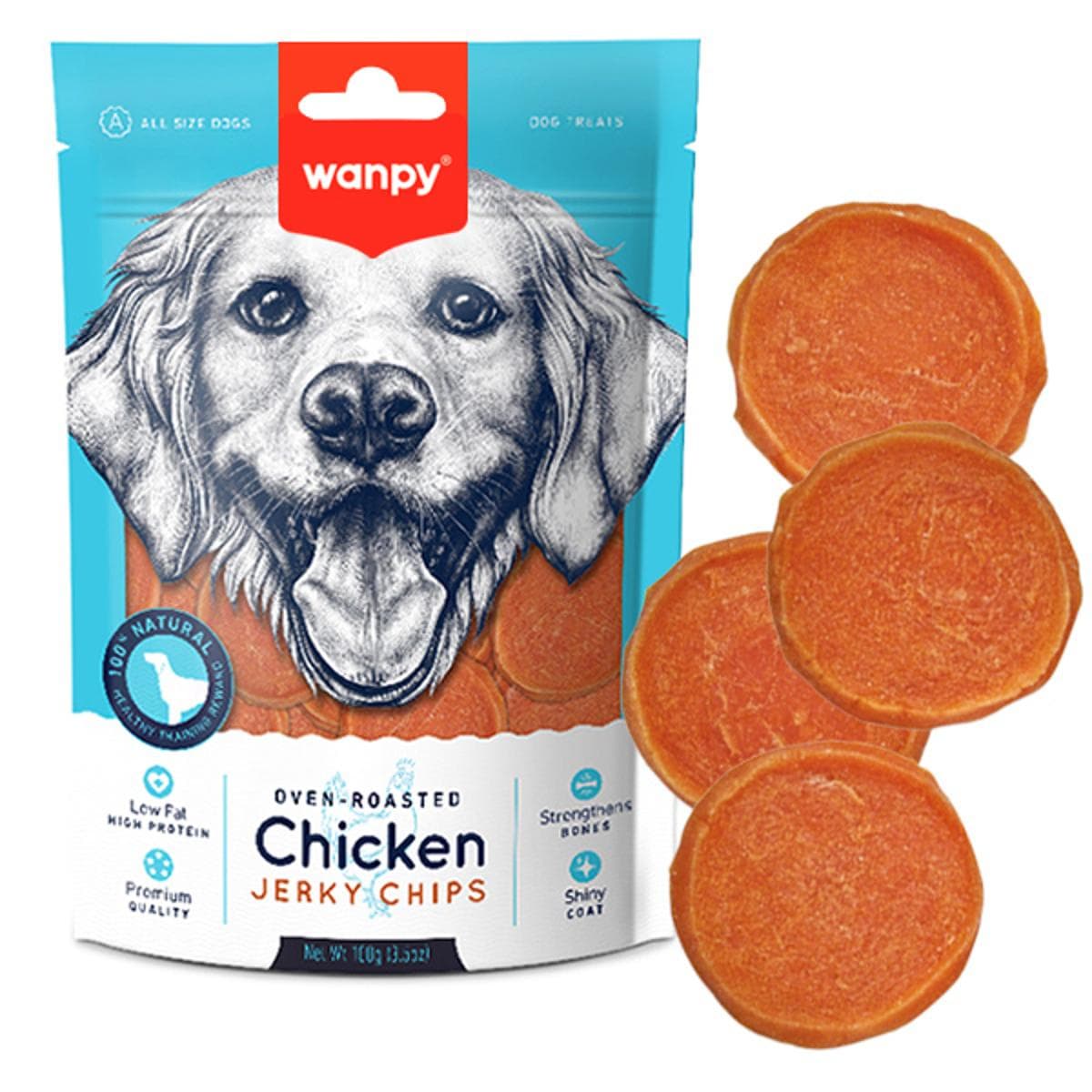 Ласощі Wanpy Jerky Chips with Chicken з куркою вʼялені чипси для собак