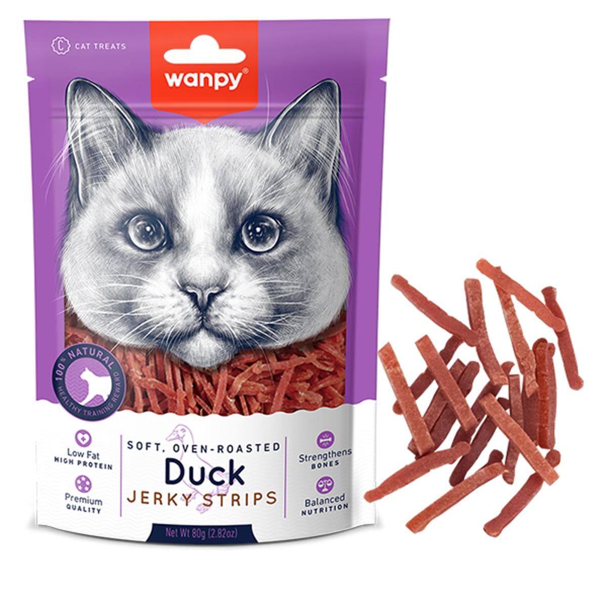 Ласощі Wanpy Jerky Strips with Duck з вʼяленою качкою смужки для котів