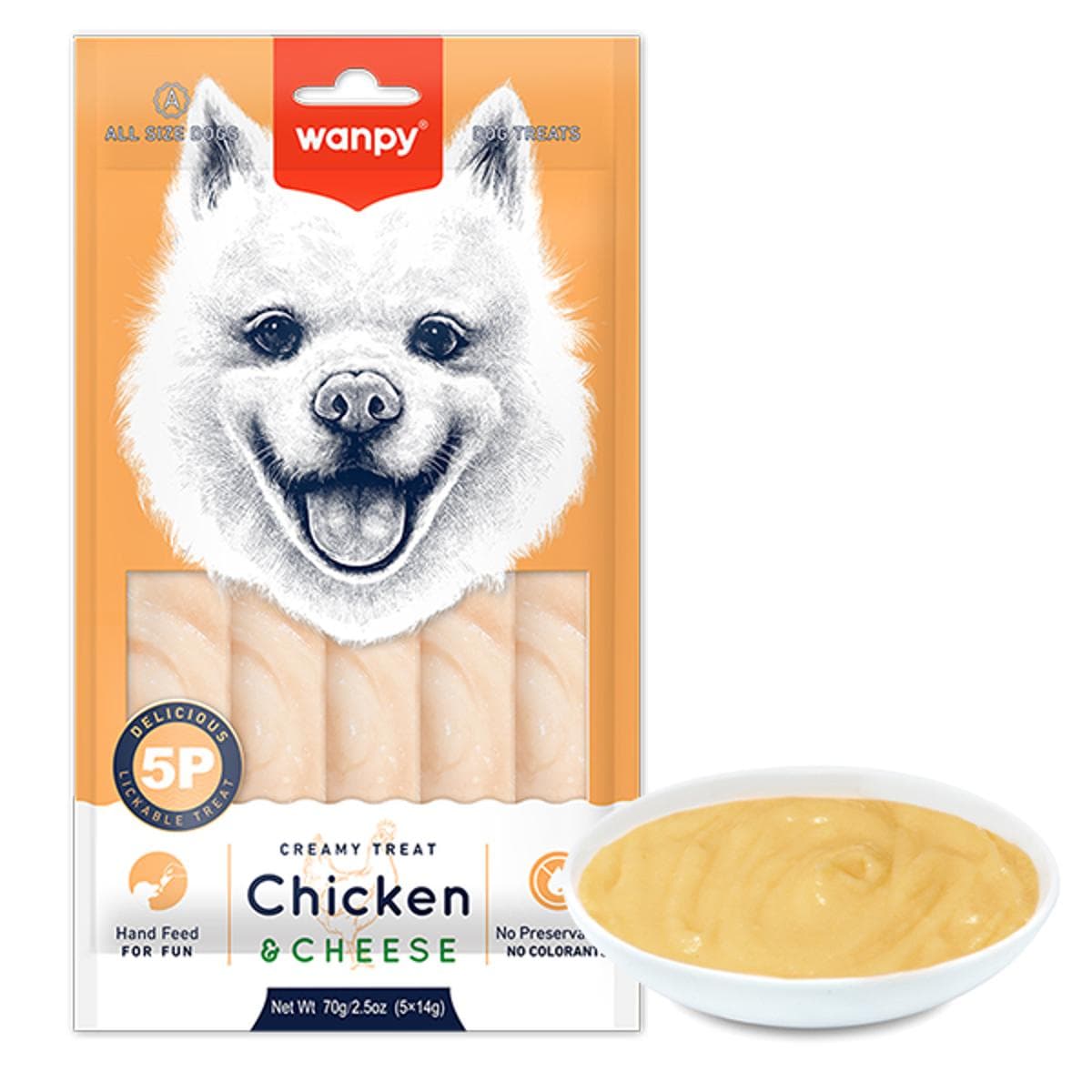 Кремові ласощі Wanpy Creamy з куркою та сиром для собак, 14х5 шт