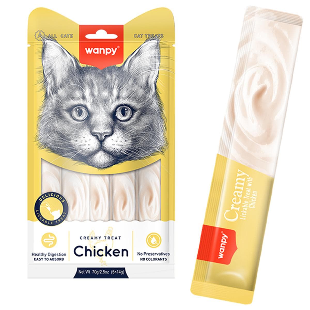 Кремові ласощі Wanpy Creamy з куркою для котів, 14х5 шт
