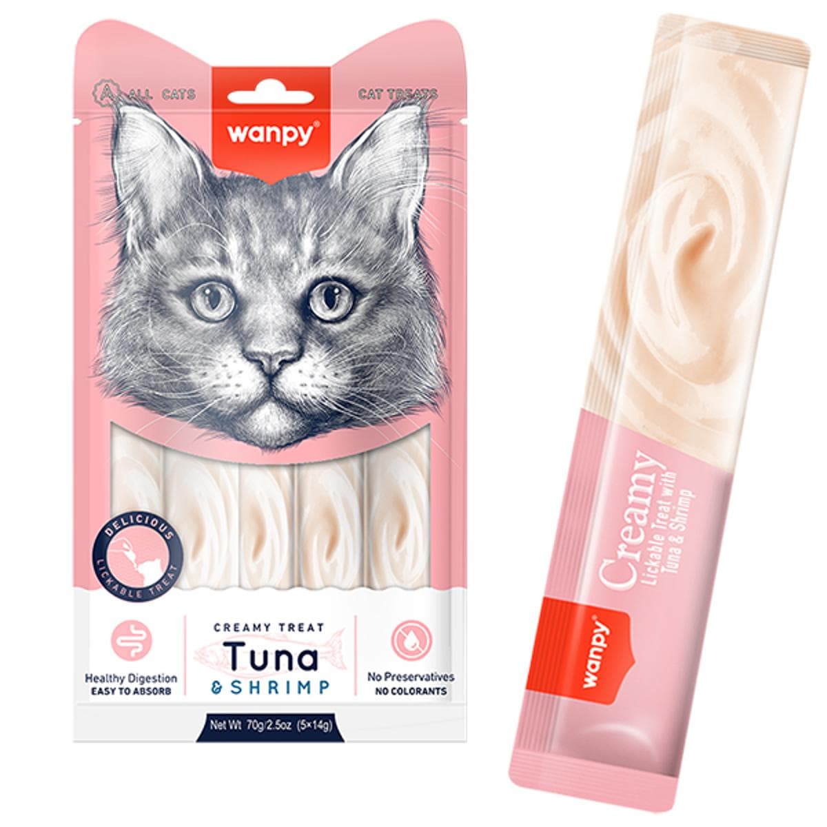 Кремові ласощі Wanpy Creamy з тунцем та креветками для котів, 14х5 шт