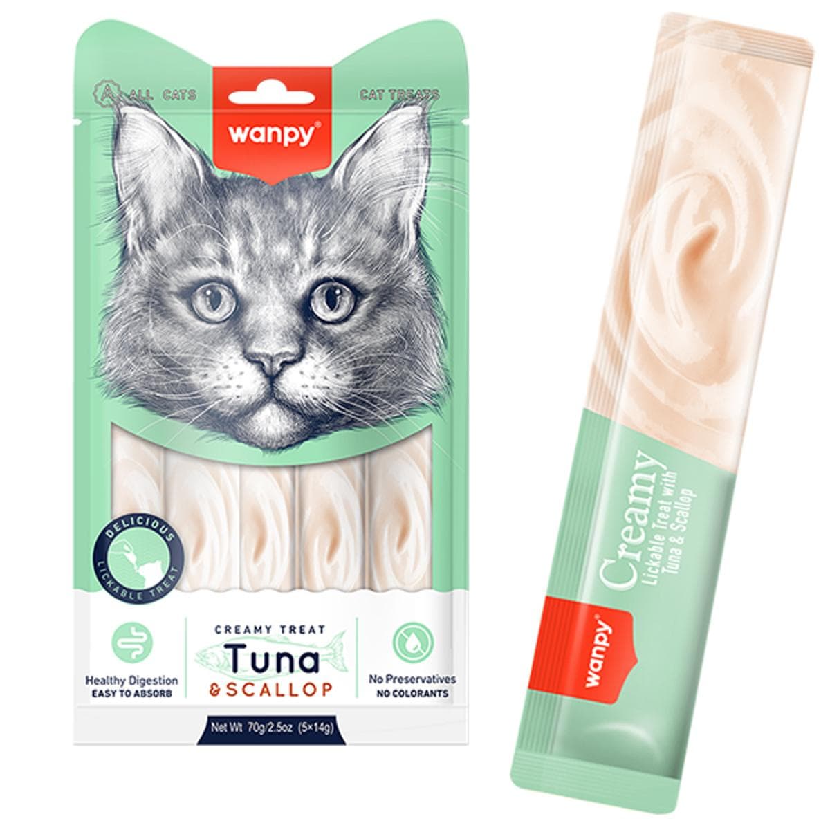 Кремові ласощі Wanpy Creamy з тунцем та гребінцем для котів, 14х5 шт