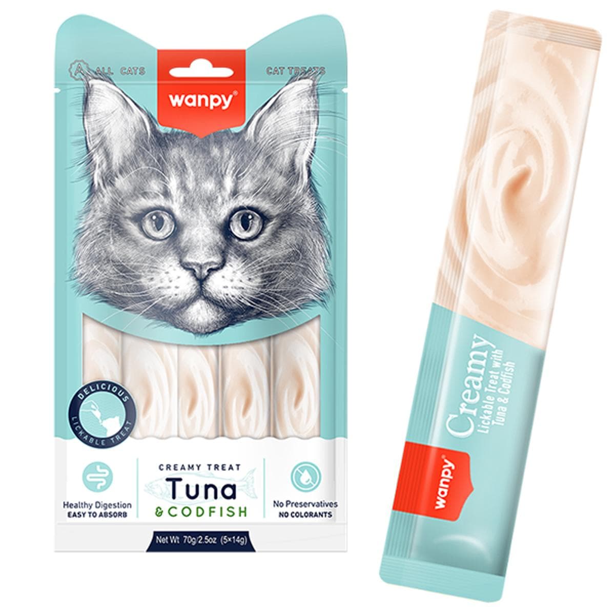 Кремові ласощі Wanpy Creamy з тунцем та тріскою для котів, 14х5 шт